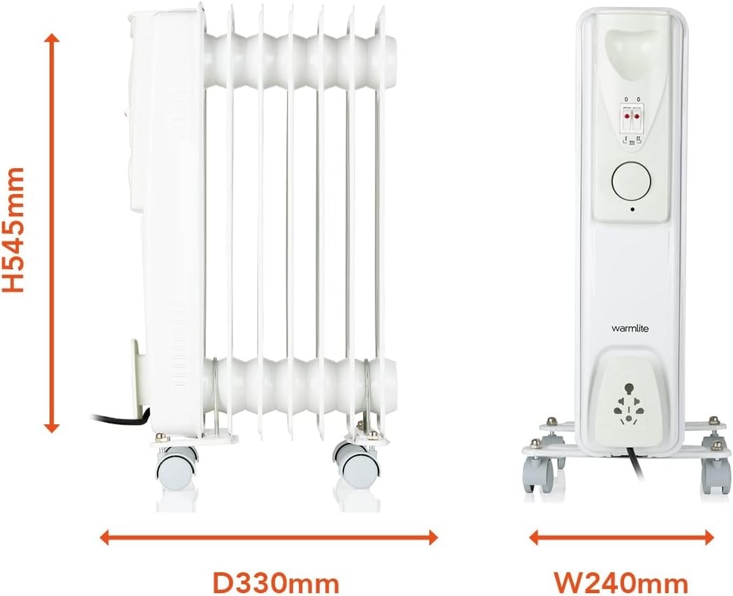 Warmlite WL43003YW 1500W Oil Filled Radiator with 3 power Settings and Adjustabl