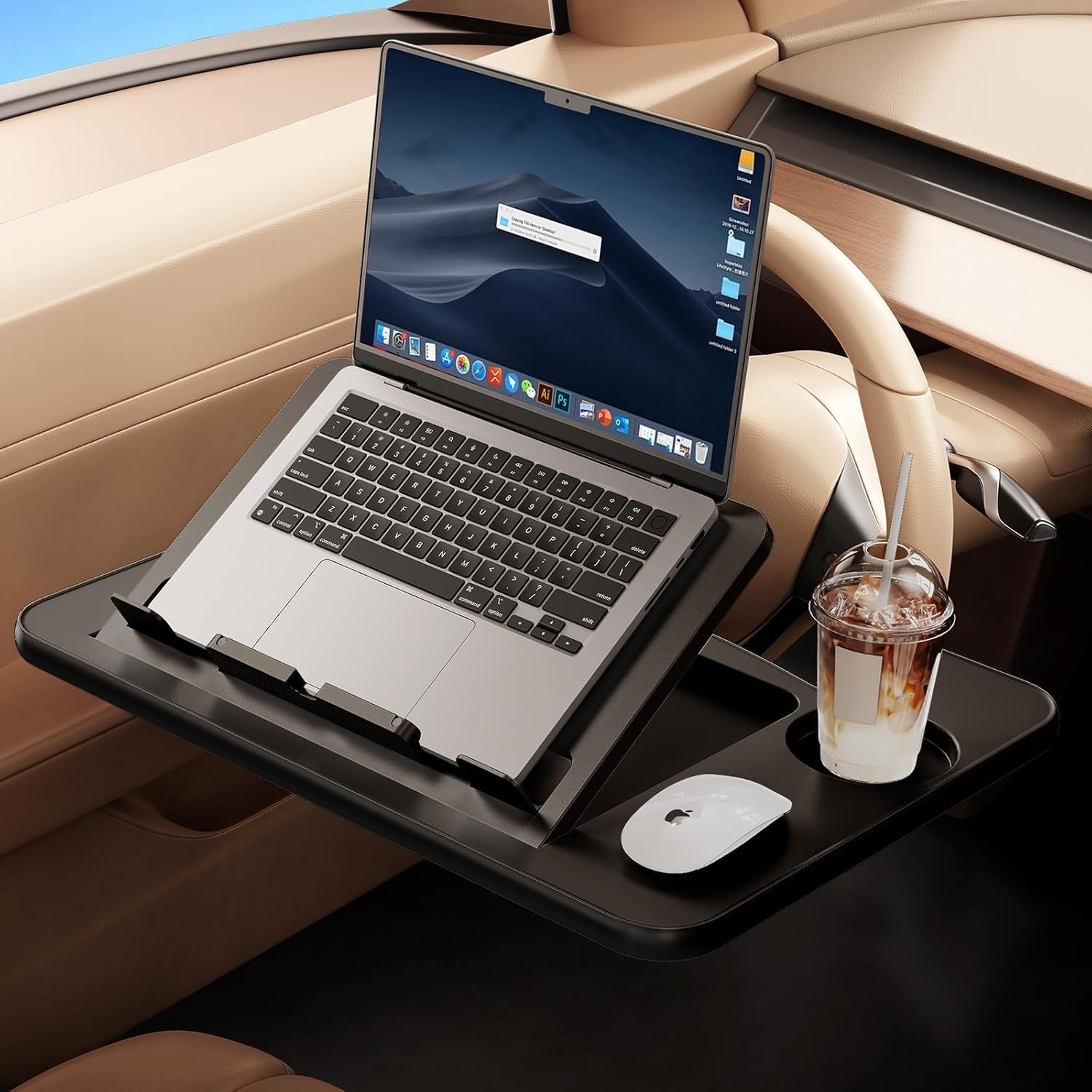 Car Steering Wheel Laptop Tray Adjustable Travel Desk Food Drink Holder