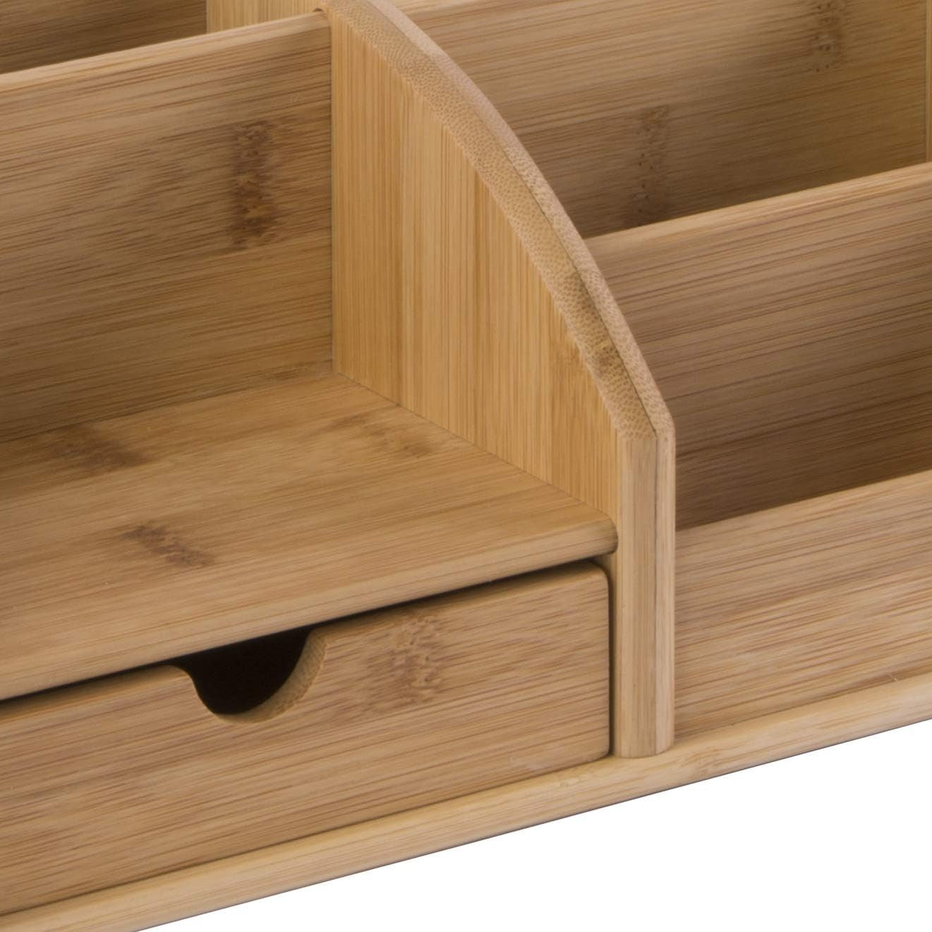 Bamboo Desk Organiser 6 Compartments 1 Drawer Office Tidy 3-Pack