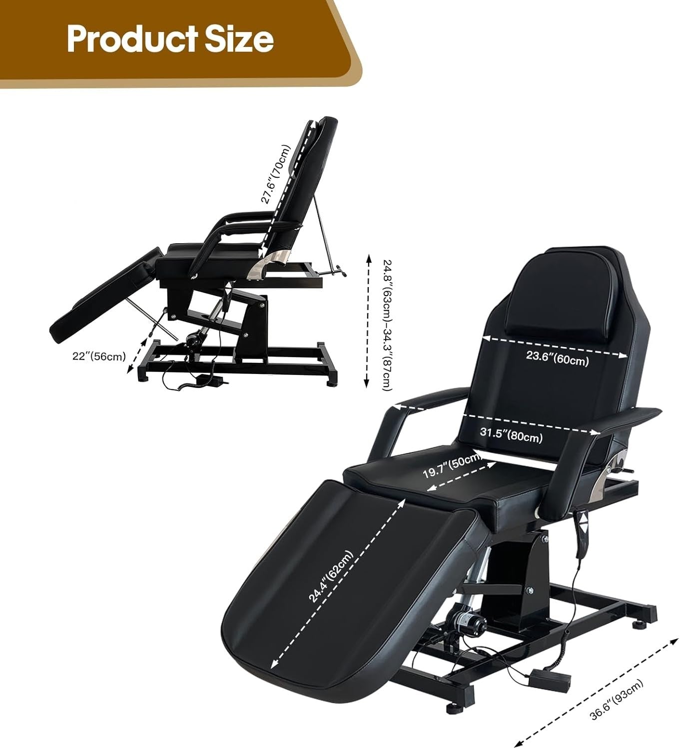 Electric Beauty Massage Bed Adjustable 3-Section Therapy Chair w/ Headrest Black