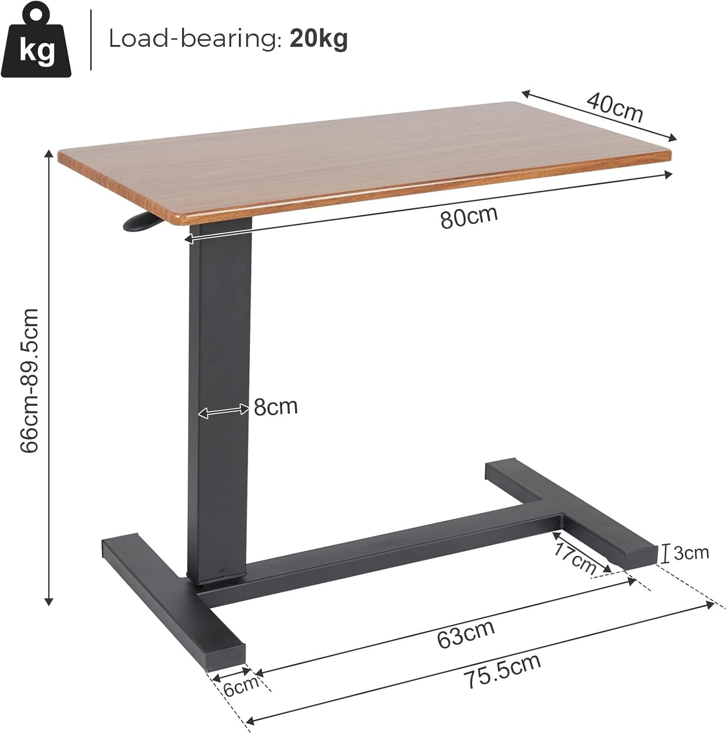 Brown Overbed Side Table C Shape Adjustable Height Rolling Laptop Desk