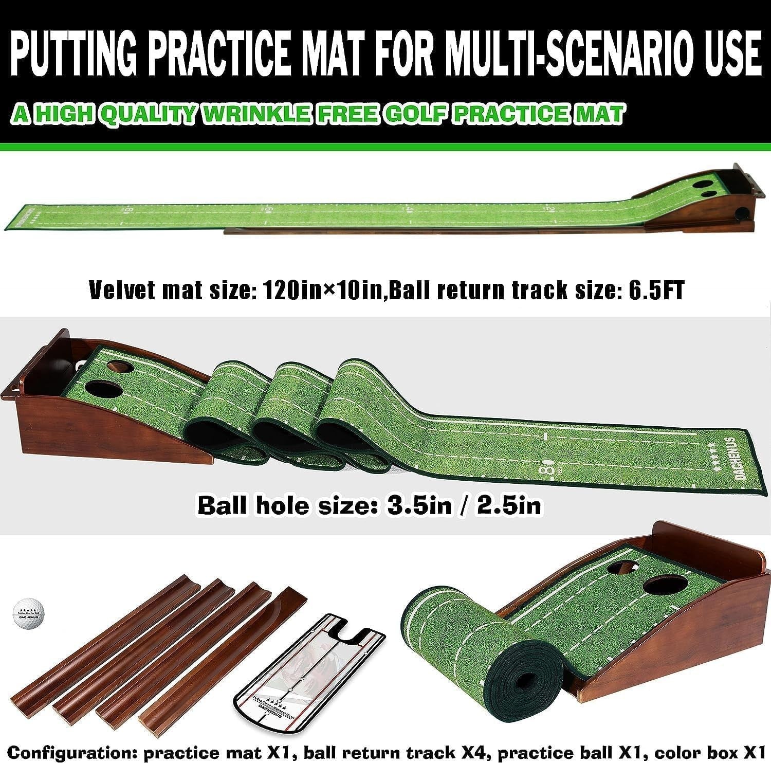 Professional Putting Green Mat Indoor Mini Golf Practice Set Return Ramp