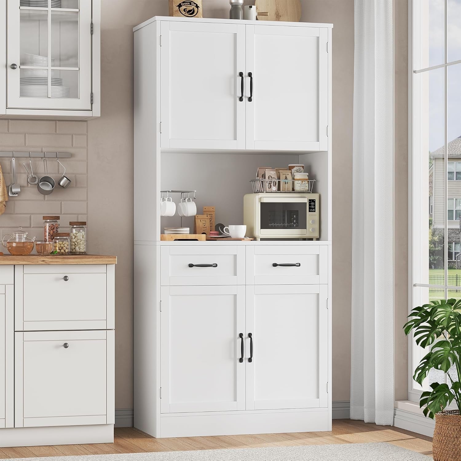 White Tall Kitchen Cupboard 180cm 4 Door Pantry Storage Cabinet Unit