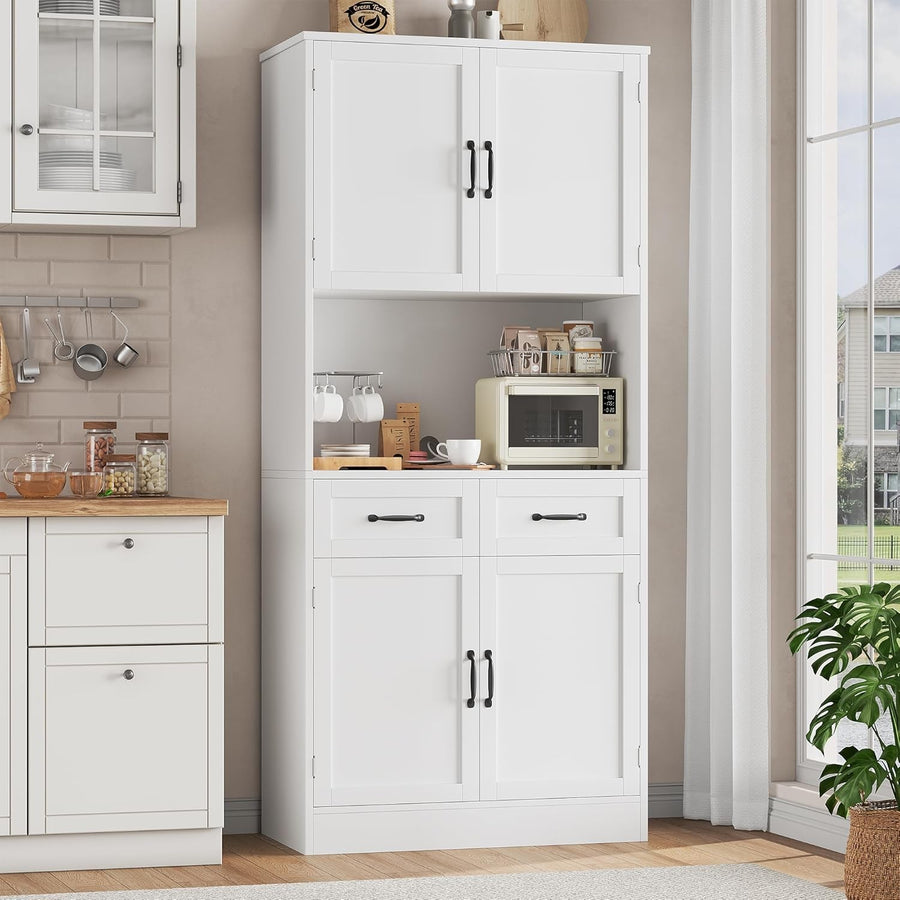 White Tall Kitchen Cupboard 180cm 4 Door Pantry Storage Cabinet Unit