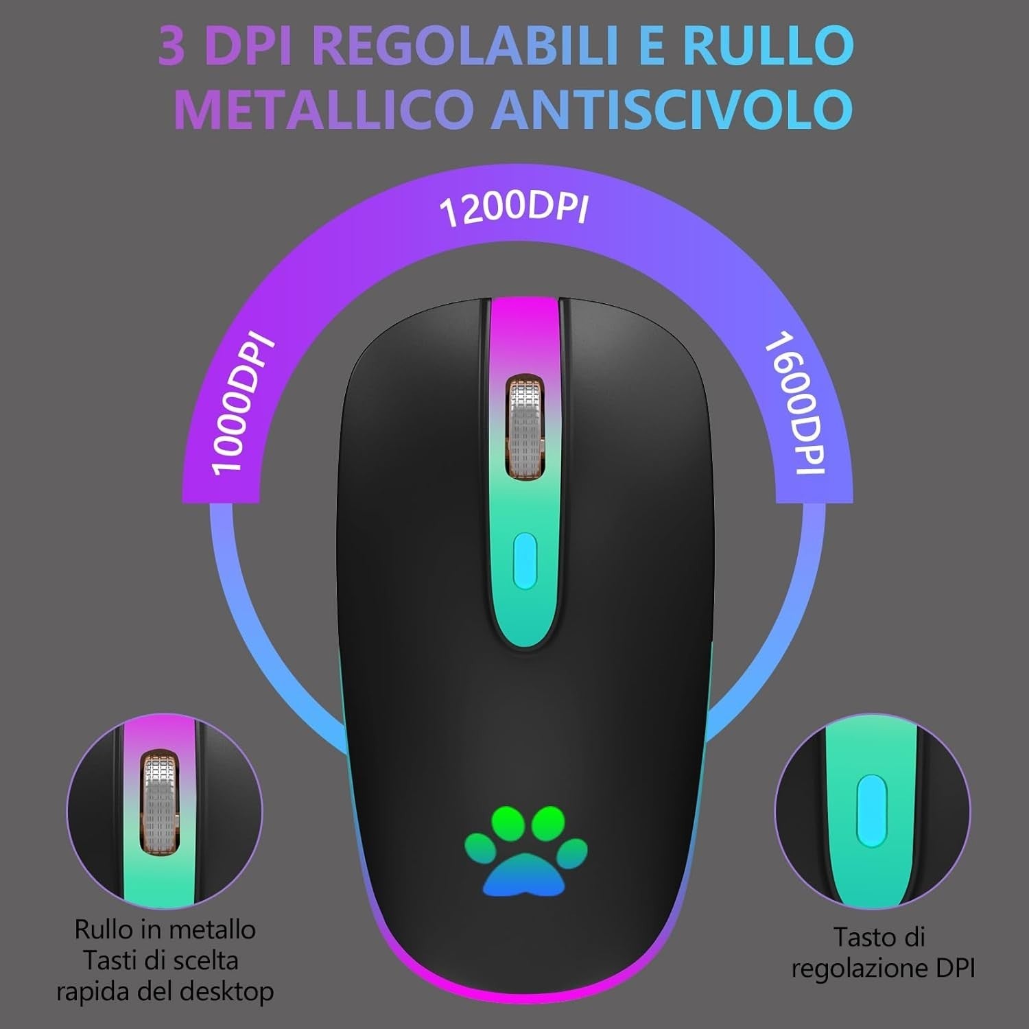 Rechargeable Bluetooth Wireless Mouse 1600 DPI RGB USB Laptop PC