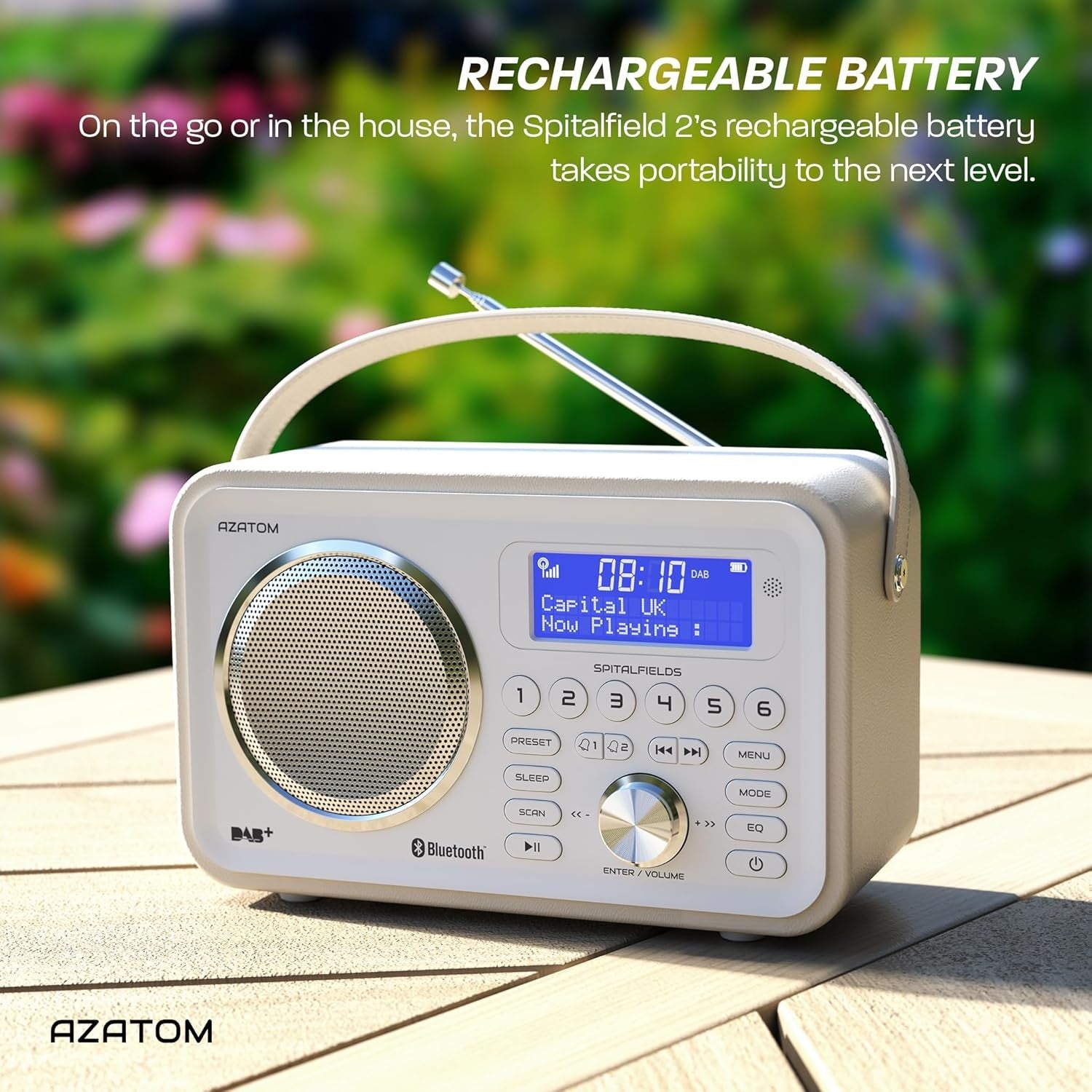 White Portable DAB DAB+ FM Digital Radio Bluetooth Rechargeable Dual Alarm