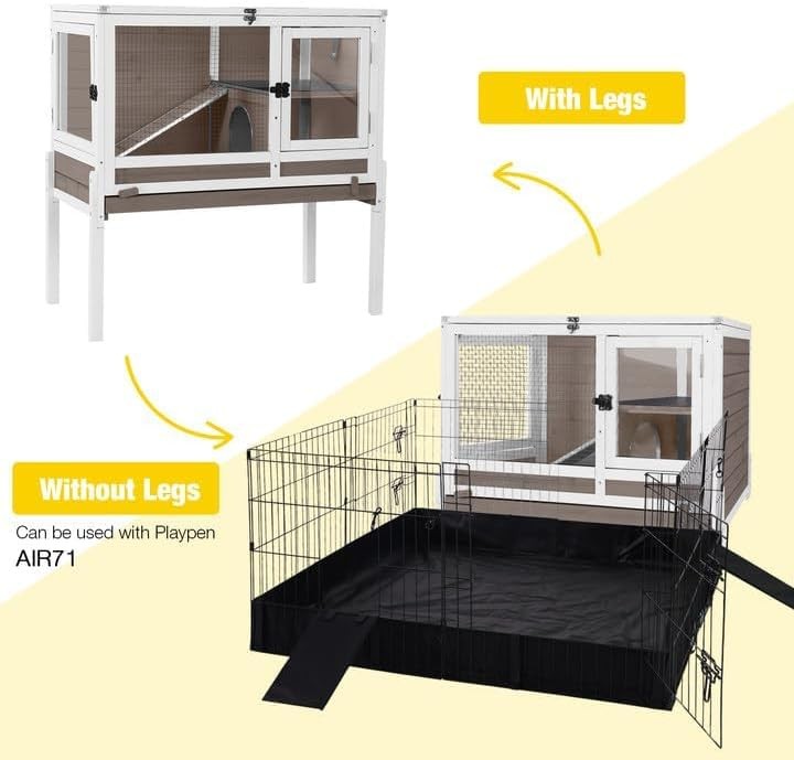 Indoor Guinea Pig Cage 2 Wooden Hutch with Stand Ramp