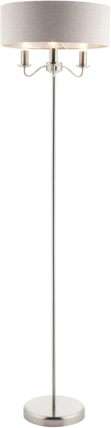 Brushed Nickel Floor Lamp Linen Shade Adjustable Head Modern Standing Light