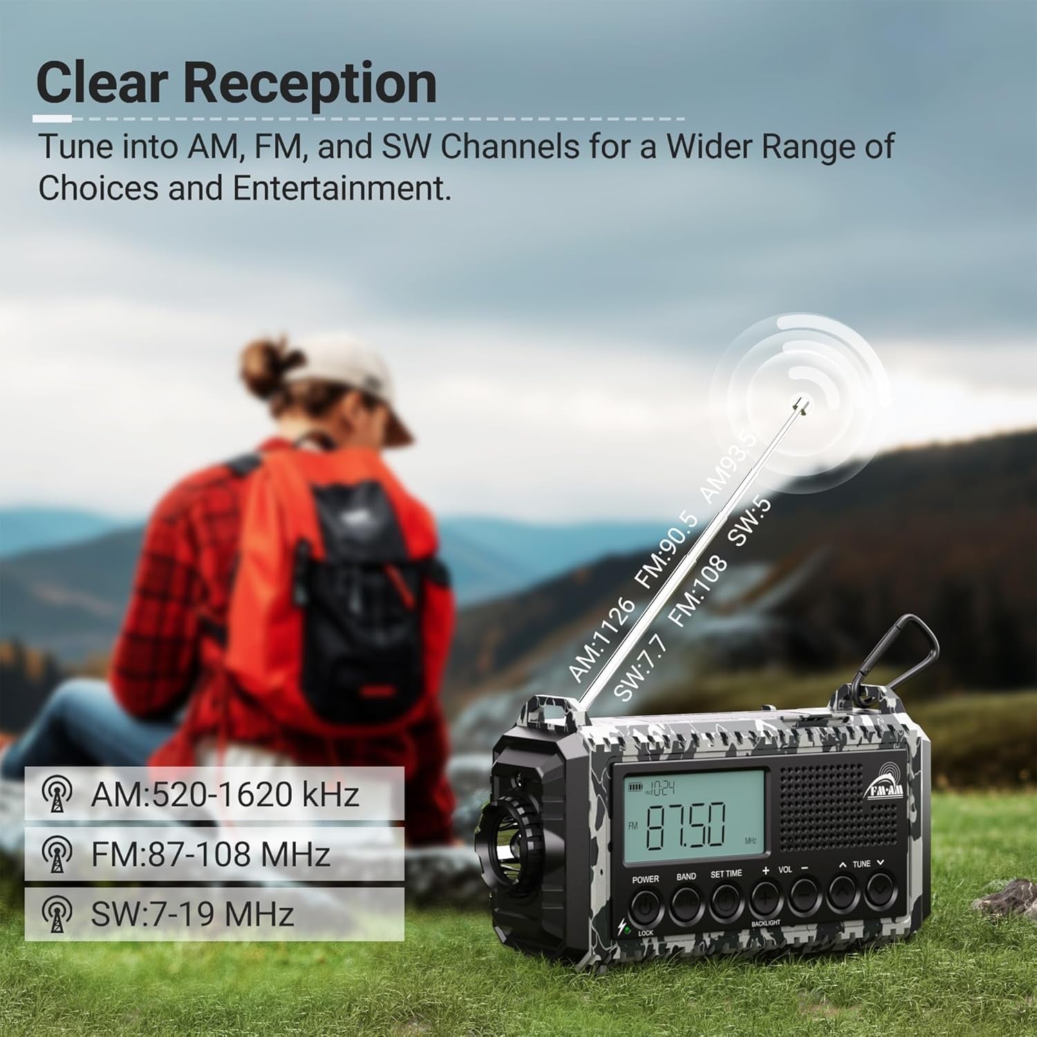 12000mAh Emergency Radio Solar Hand Crank AM USB Phone Charger SOS