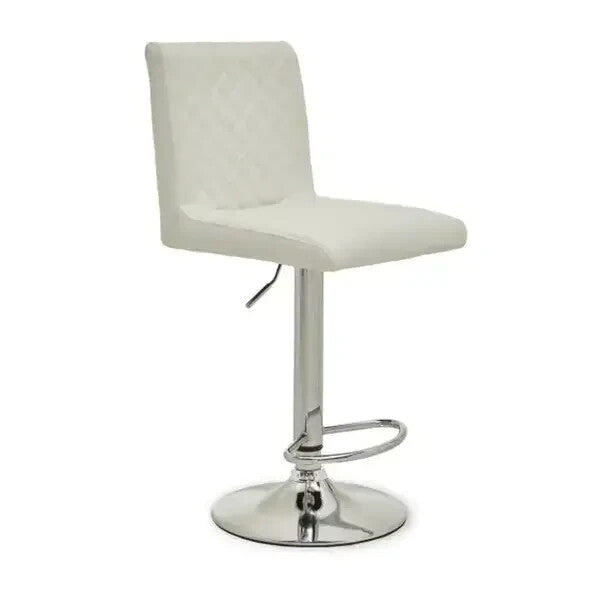 White Chrome Bar Stool Swivel Adjustable PU Leather Kitchen Island Chair