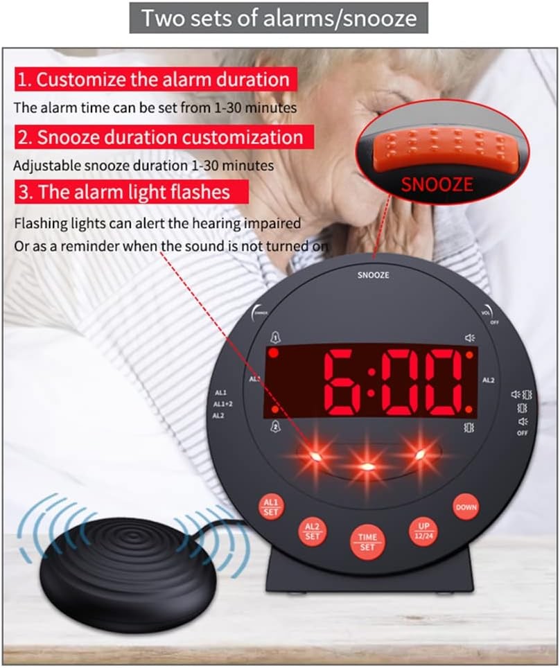 Vibrating Alarm Clock Bed Shaker Flash Light Dual Alarm Heavy Sleepers