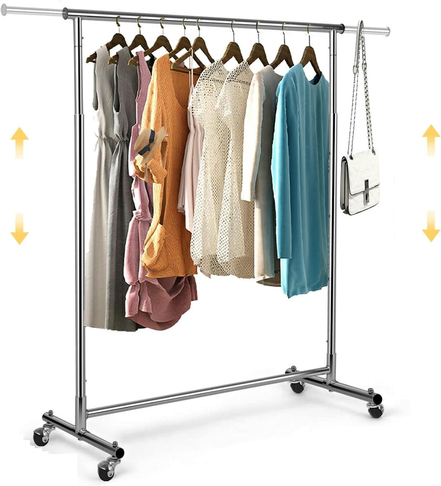 Adjustable Chrome Clothes Rail with Wheels Heavy Duty