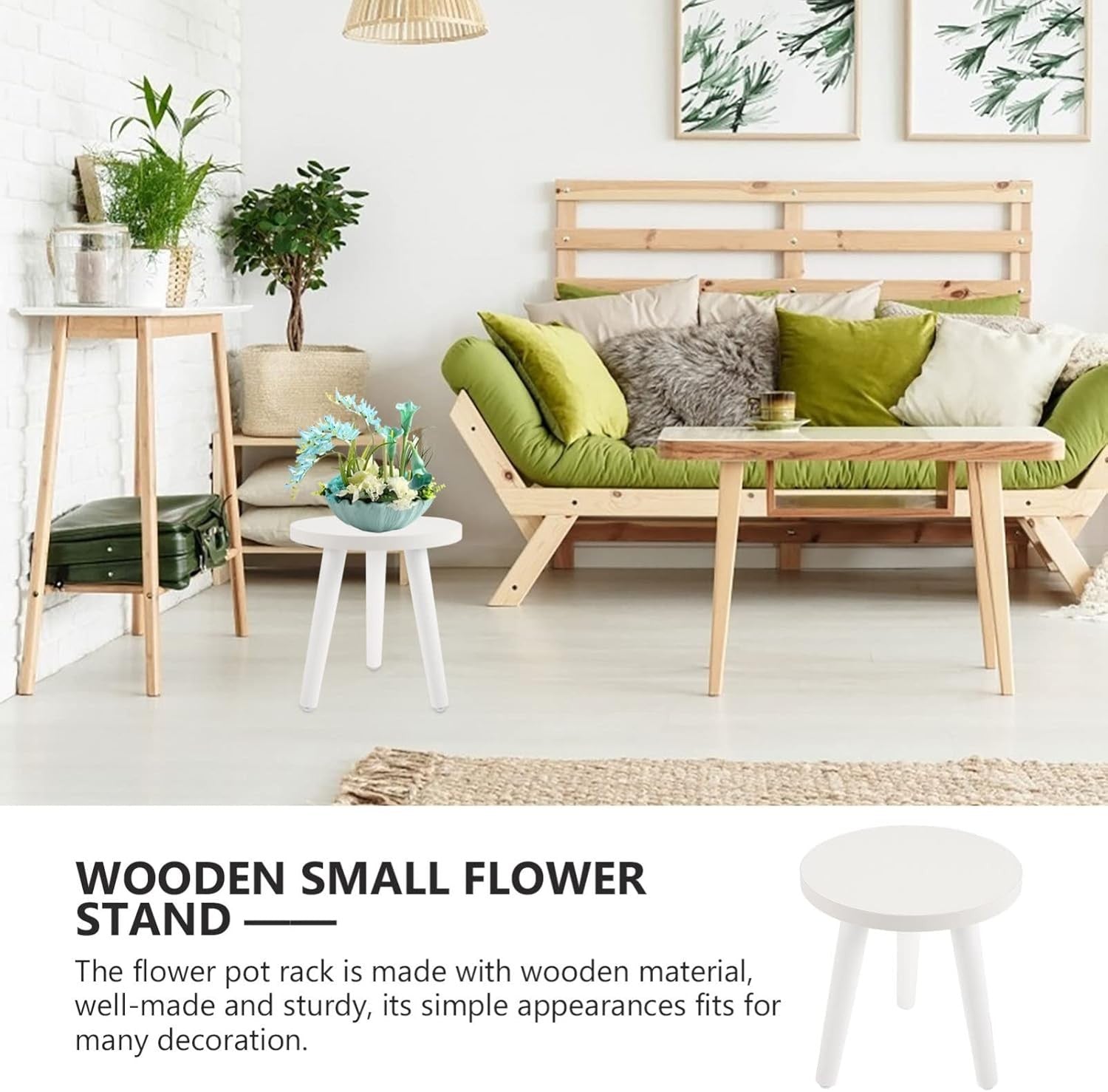 Wooden Plant Stand Indoor Small Round Side Table Flower Pot Holder 20x20cm