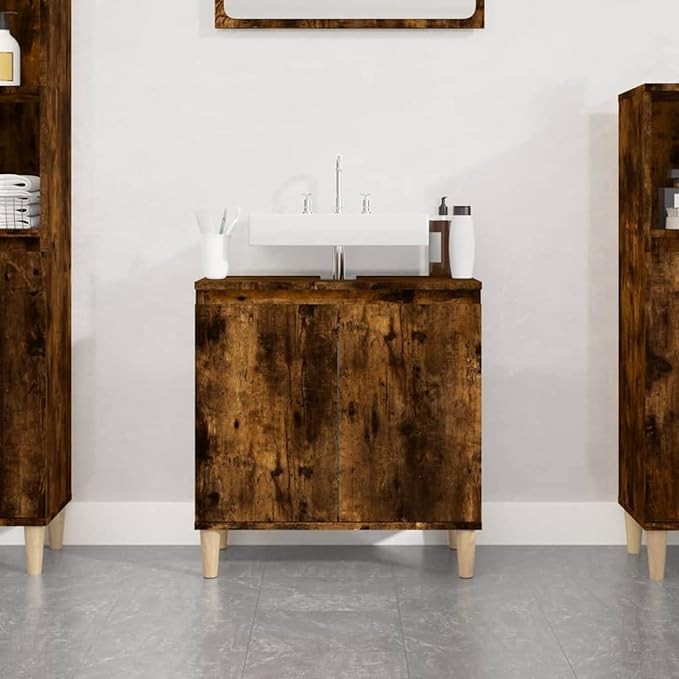 Smoked Oak Bathroom Sink Cabinet Cupboard 58x33x60cm Rustic Vanity Storage Unit