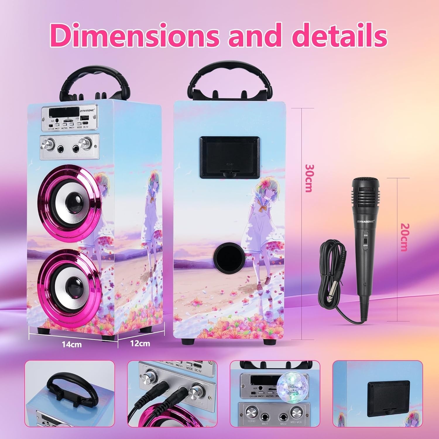 Portable Karaoke Machine Bluetooth 2 Wireless Mics LED