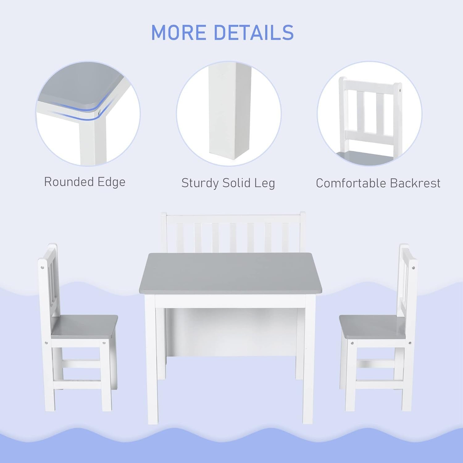 Kids 4-Piece Table & Chair Set with Storage Bench, Durable & Safe Design