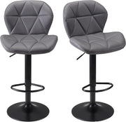 Dark Grey Faux Leather Bar Stools Set of 2 – Adjustable Swivel Kitchen Chairs