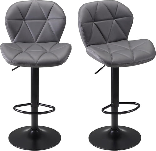 Dark Grey Faux Leather Bar Stools Set of 2 – Adjustable Swivel Kitchen Chairs