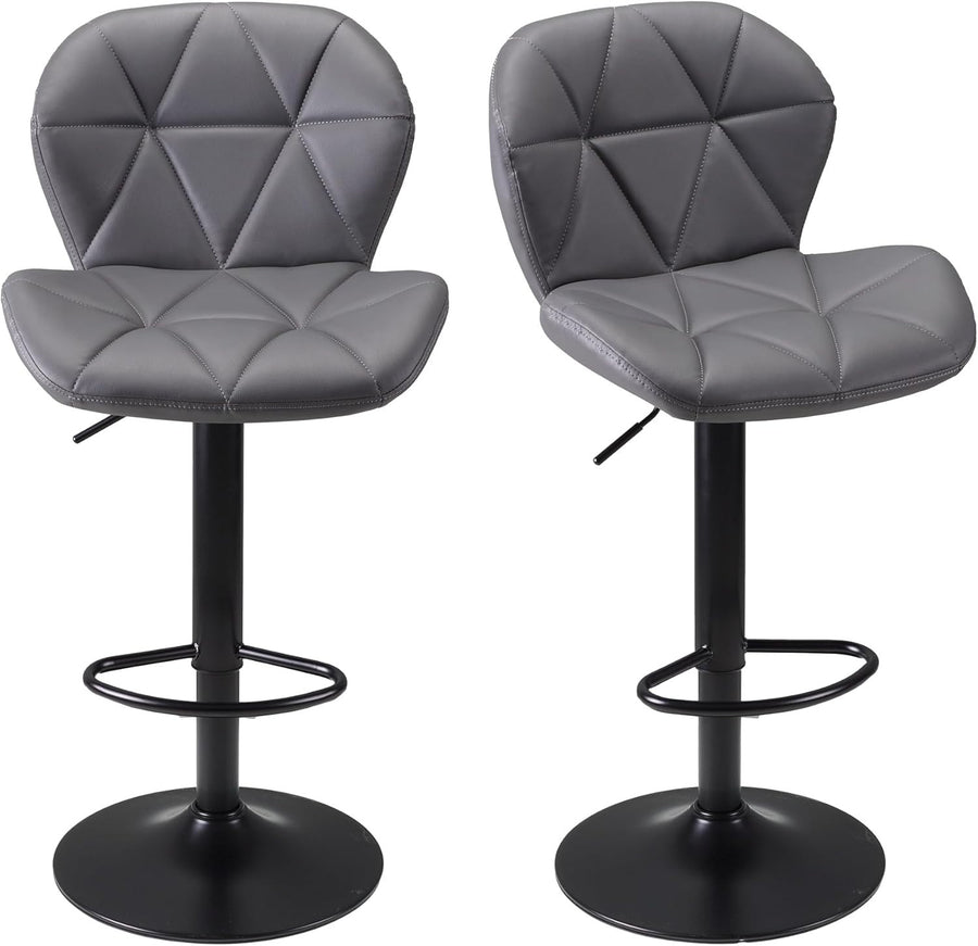 Dark Grey Faux Leather Bar Stools Set of 2 – Adjustable Swivel Kitchen Chairs
