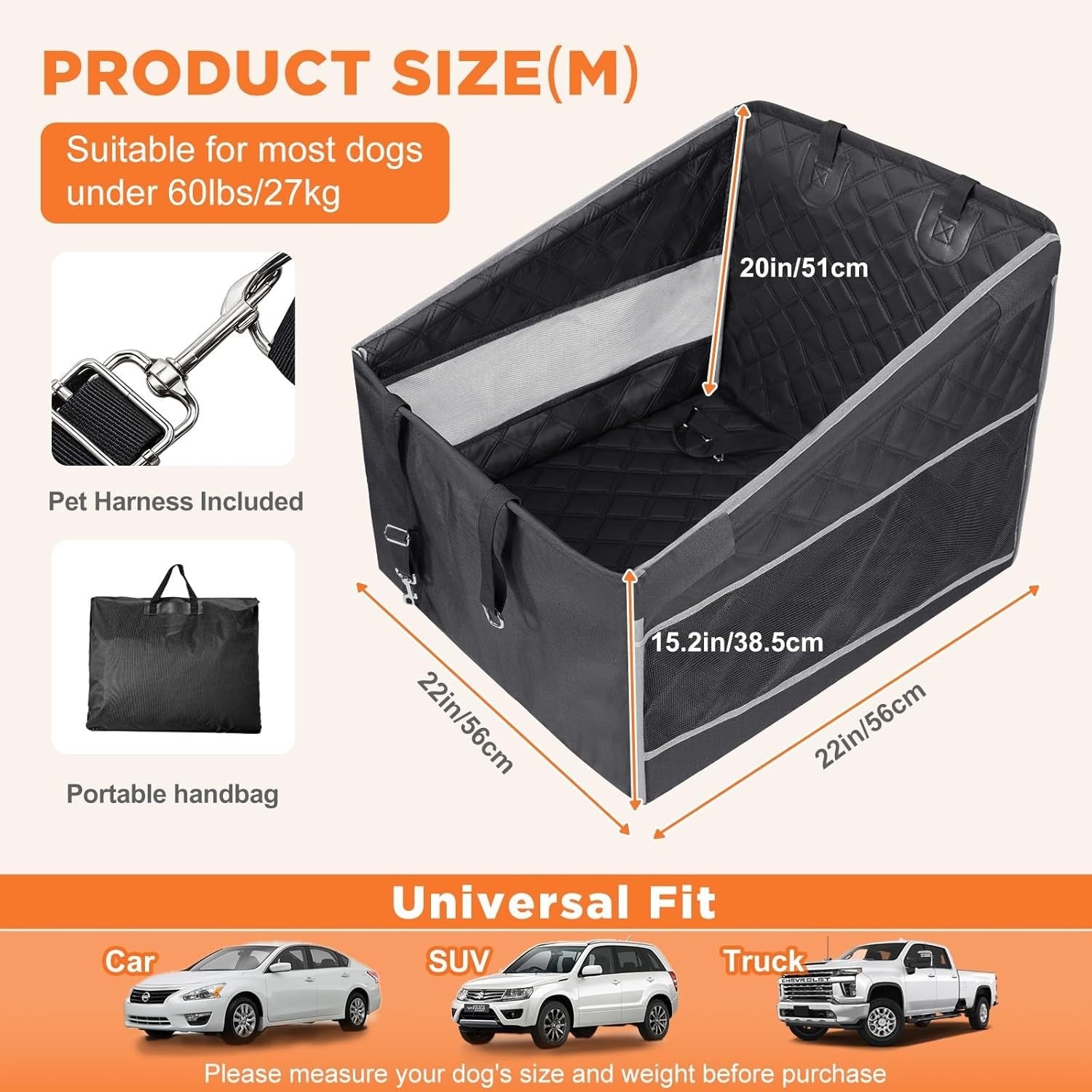 Dog Car Seat Extender Hard Bottom Waterproof Hammock Medium Pet Travel