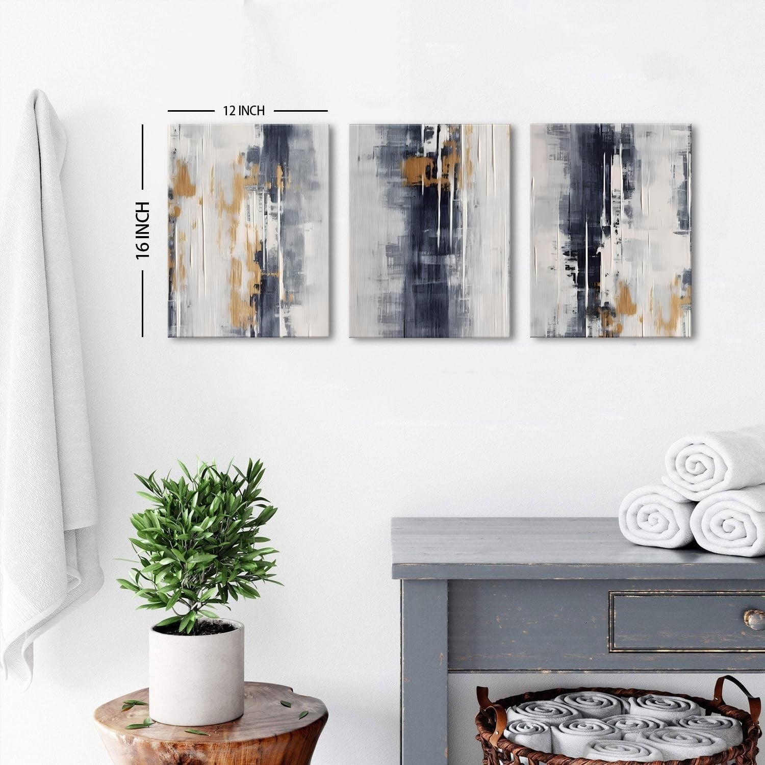 Set of 3 Grey Abstract Canvas Wall Art Gold Black 40x30cm