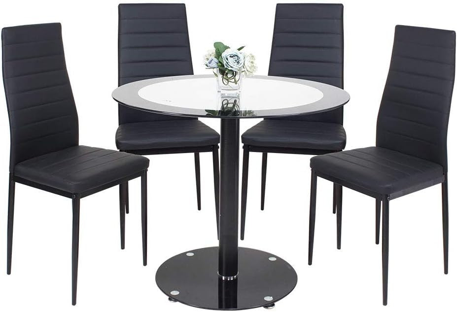 Round Glass Dining Table 90cm Black Tempered Metal Base Kitchen Table
