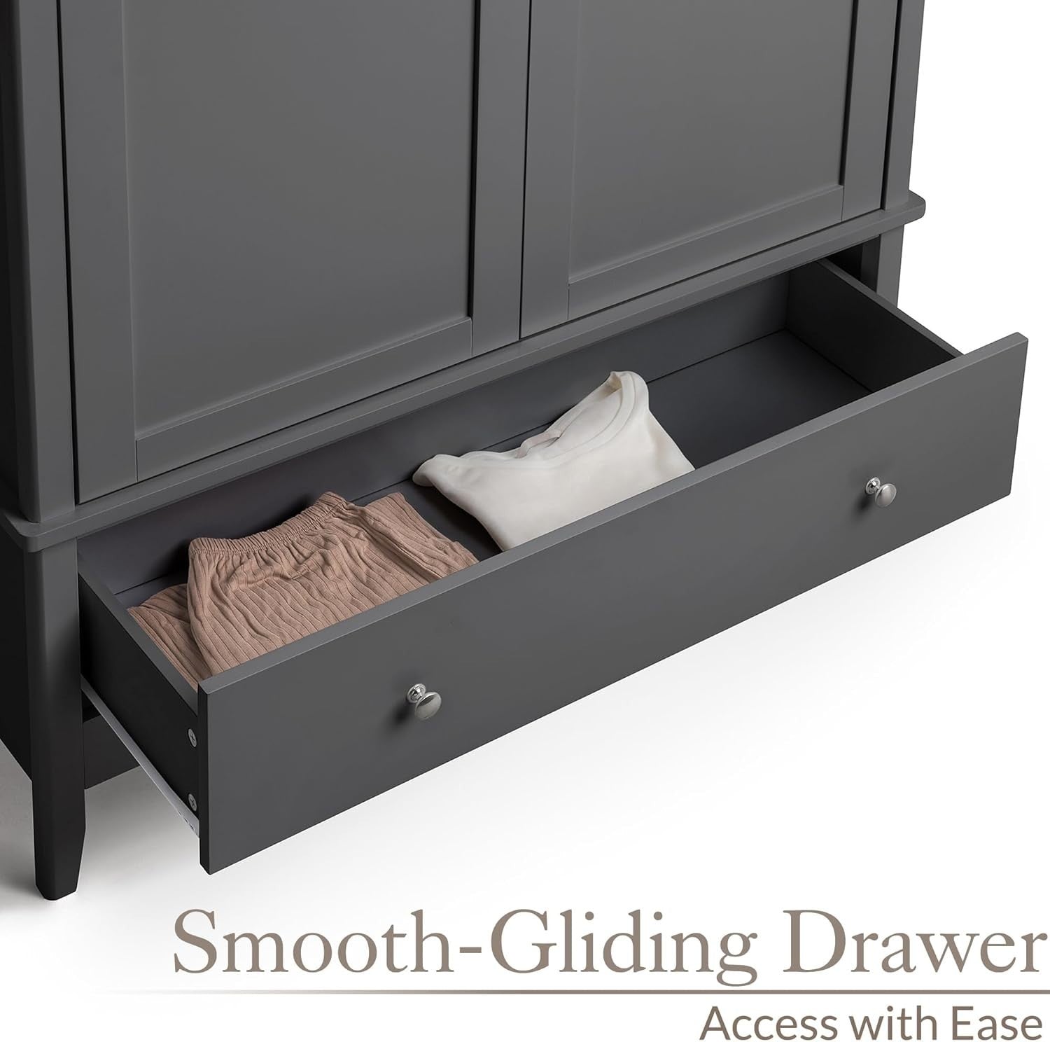 Black Double Wardrobe with Drawer | Soft Close Doors | Clothes Rail Storage