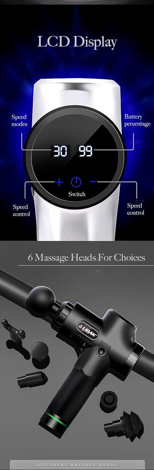 Deep Tissue Massage Gun 30 Speed Muscle Relief +6 Heads Quiet & Powerful