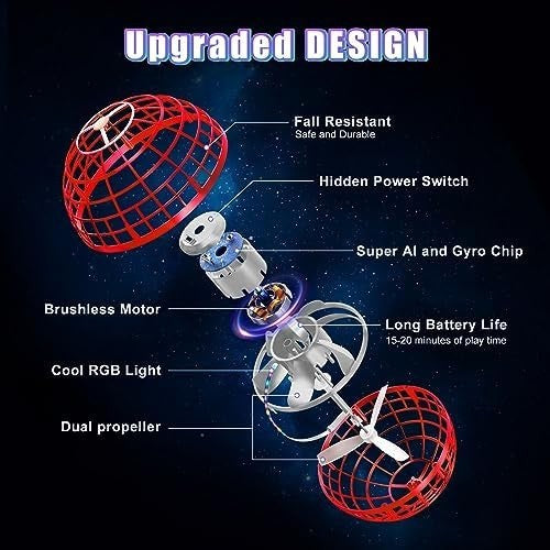 Flying Ball Hover Toy for Kids Teens UFO Spinner RGB Light Mini Drone