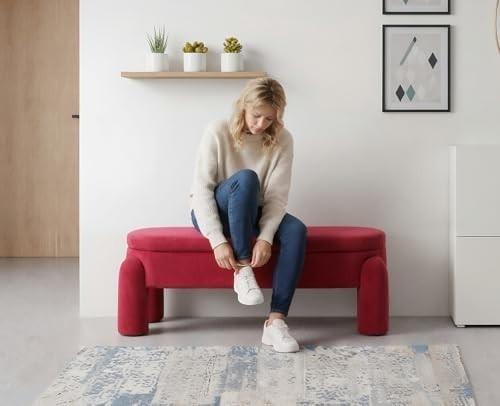 Rose Red Velvet Storage Ottoman Bench with Spacious Seat & Hidden Storage