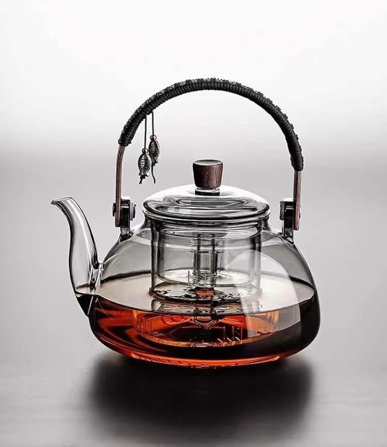 Japanese Style Glass Teapot 950ml with Infuser Stovetop Safe Gray