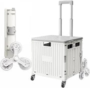 Beige Foldable 8-Wheel Stair Climber Cart Lightweight Portable Rolling Trolley