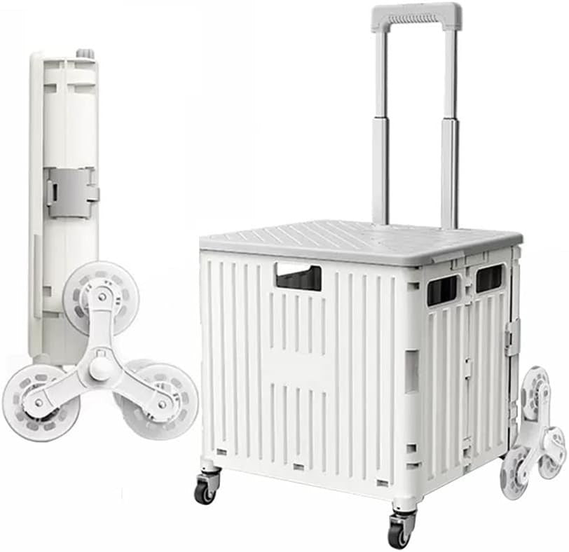 Beige Foldable 8-Wheel Stair Climber Cart Lightweight Portable Rolling Trolley