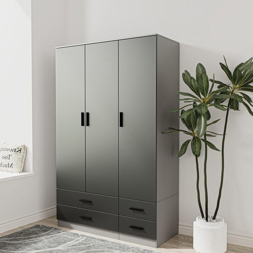 Black & Grey 3 Door Wardrobe 4 Drawers Rail Bedroom Cupboard Storage Modern