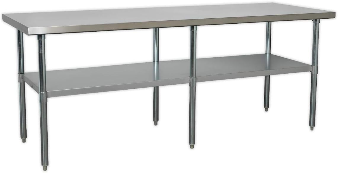 Stainless Steel Workbench 2.1m Adjustable Shelf 170kg Capacity Heavy Duty