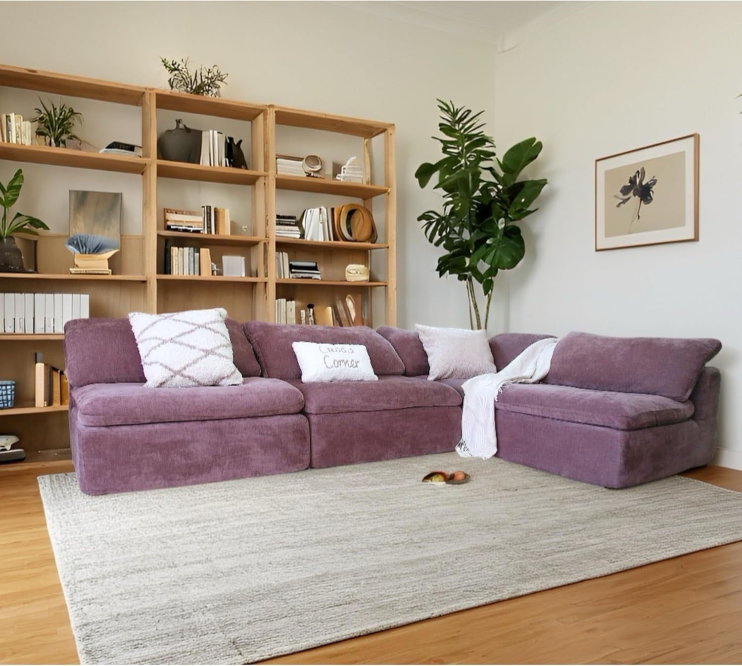 Purple L-Shaped Sofa Bed with Chaise – Fold-Out Sleeper Couch for Guests