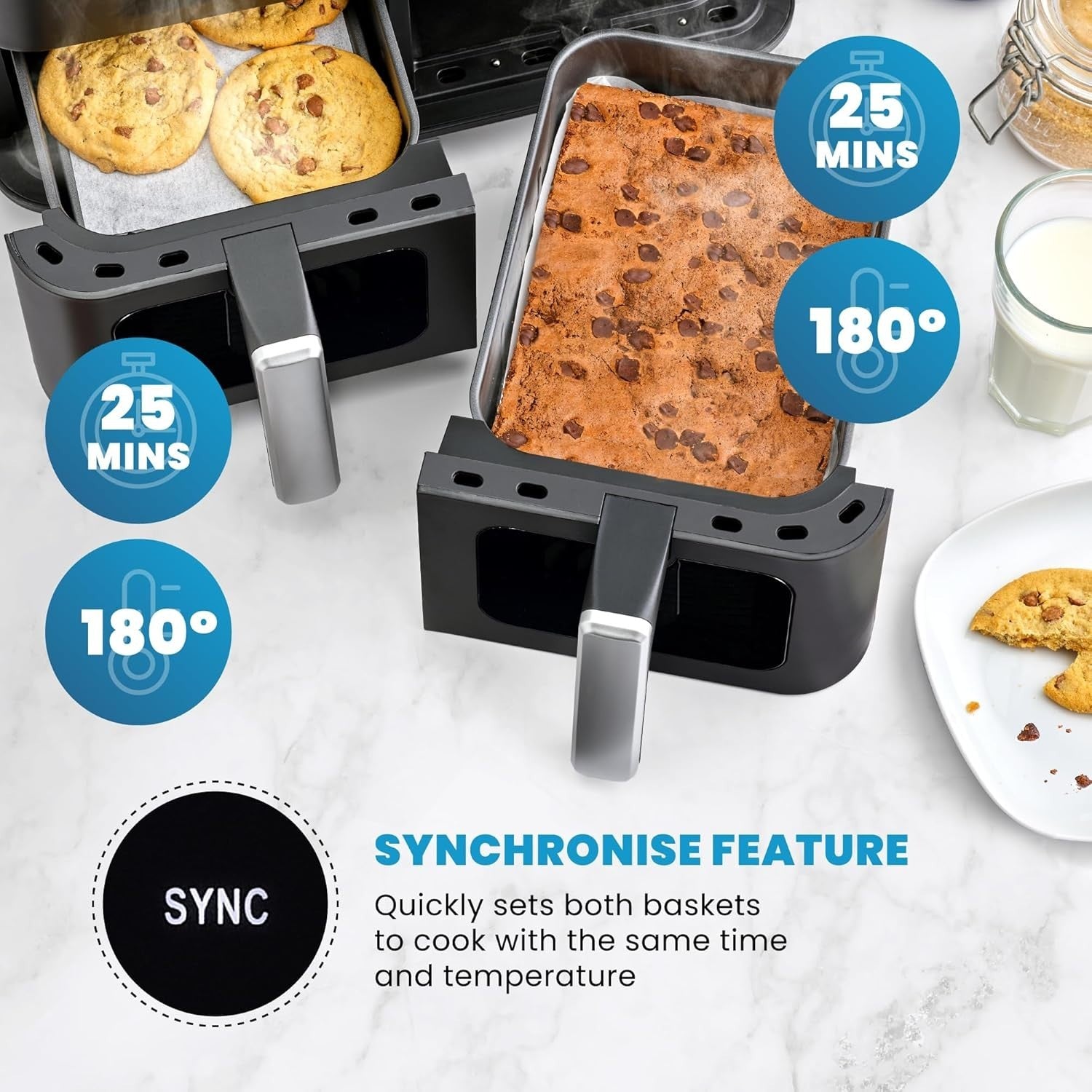 9L Dual Zone Air Fryer 2400W | Twin Drawers + Viewing Windows | 11 Presets