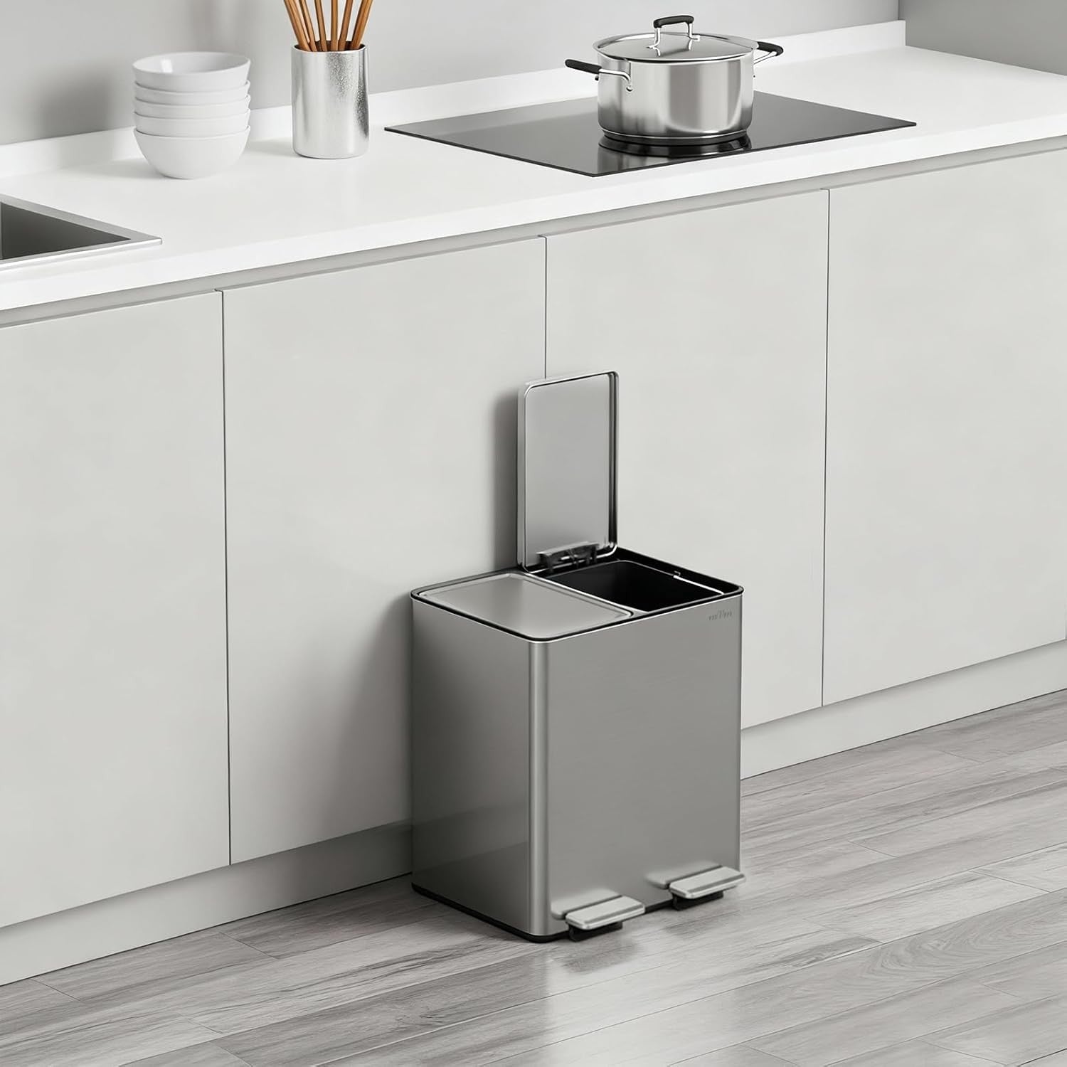 30L Dual Kitchen Recycling Bin 2x15L Stainless Pedal