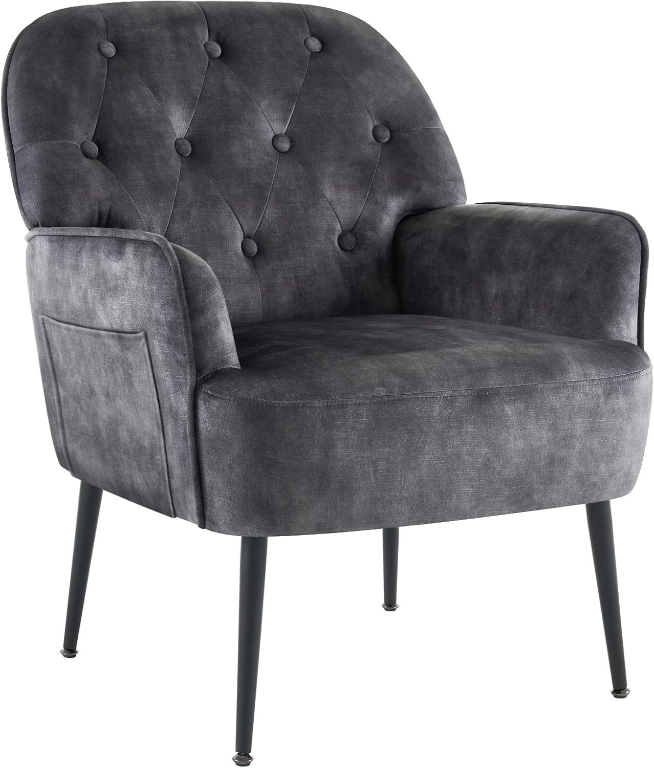 Grey Velvet Accent Armchair Tub Chair Reading Seat Metal Legs Comfortable