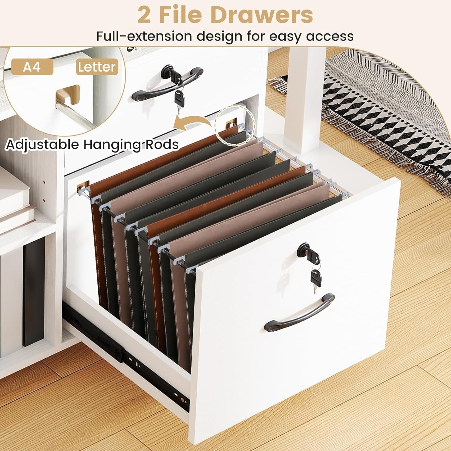 Wide Mobile File Cabinet 4 Drawer Lockable Lateral Printer Stand
