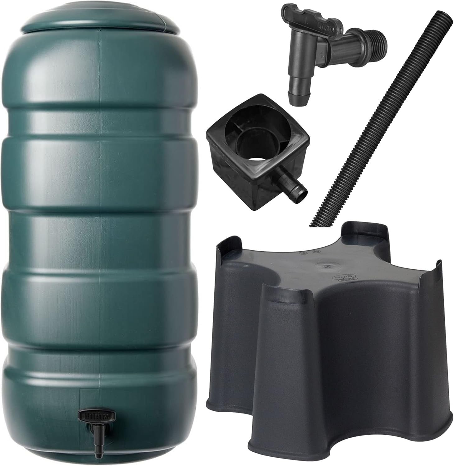 250L Extra Large Garden Water Butt With Tap Stand & Diverter Green