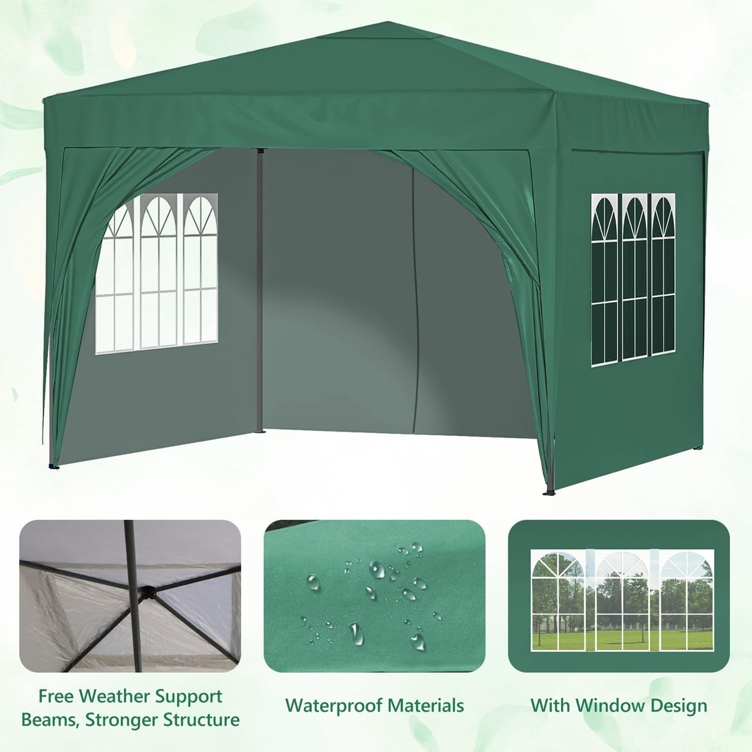 3x3M Pop Up Gazebo With Sides Waterproof Garden Party Tent Steel Frame & Weight