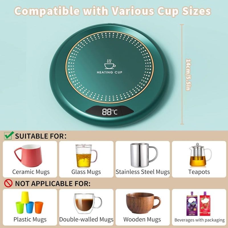 Green Coffee Mug Warmer 3 Temp Desk Cup Heater LED Display