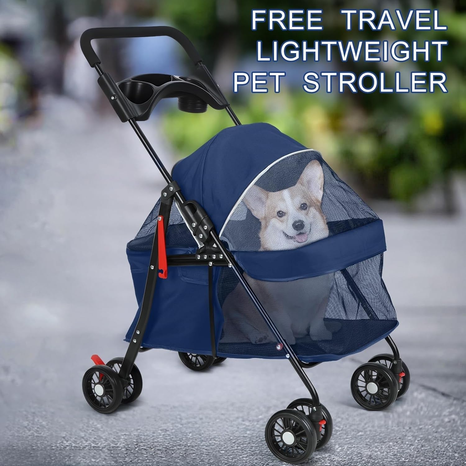 Pet Stroller for Dogs & Cats up to 50lbs 4 Wheel Foldable Travel Pushchair