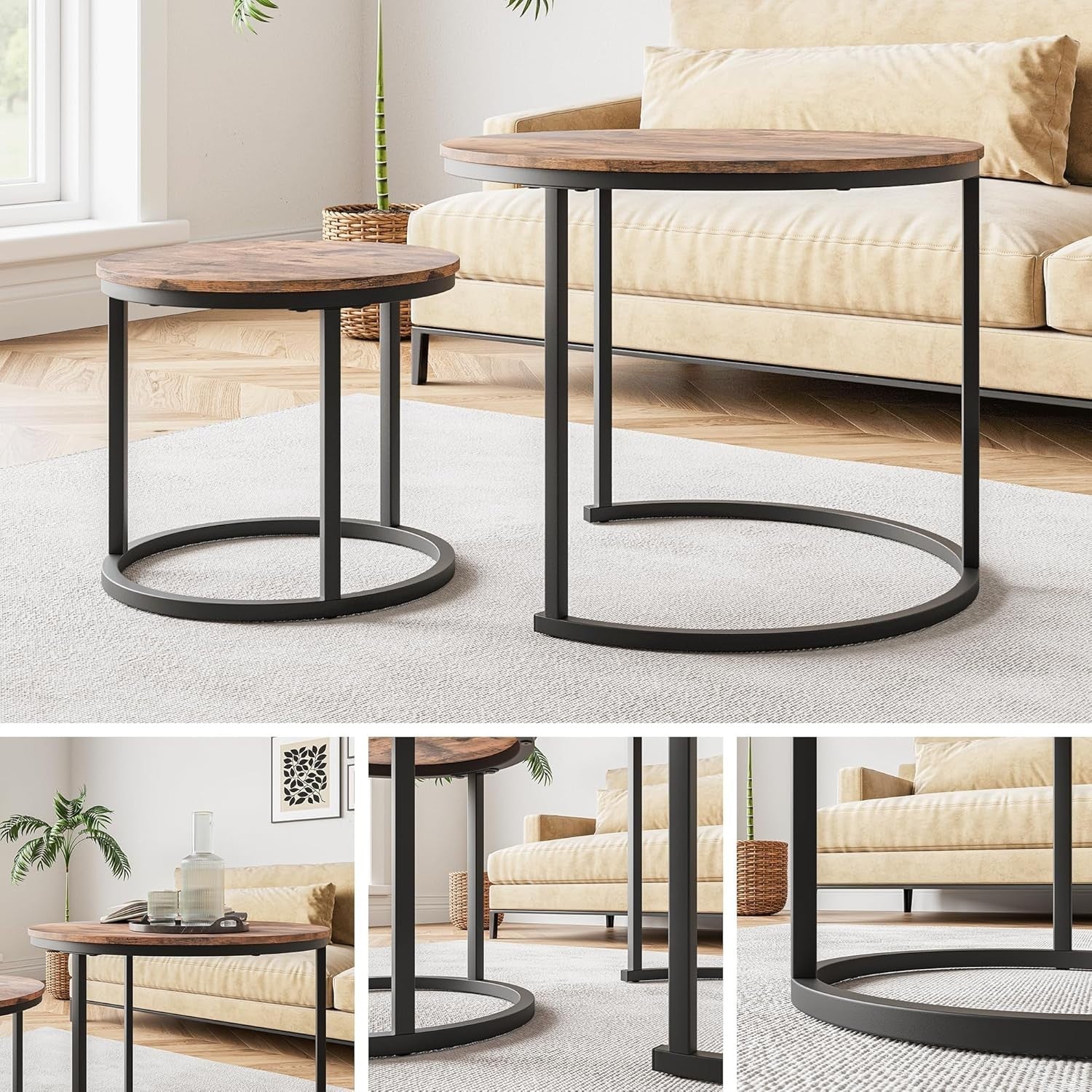 Space Saving Coffee Table Set 2 Brown Nesting Side End Tables Storage