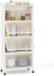 60x32x154cm White Rolling Kitchen Cabinet 5-Tier Pantry Storage with Wheels