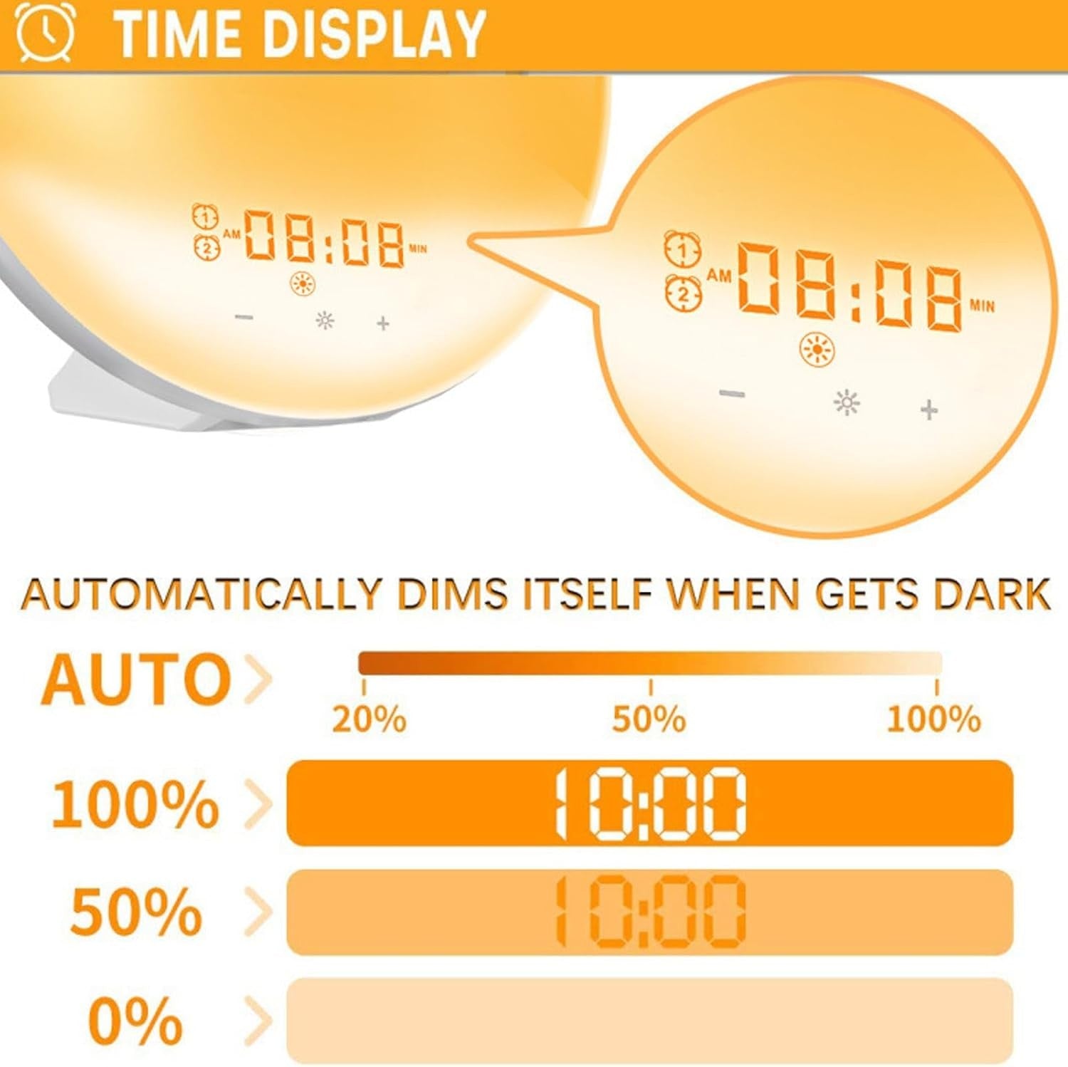 Sunrise Alarm Clock Wake Up Light White Noise Dual Alarm Kids Heavy Sleepers