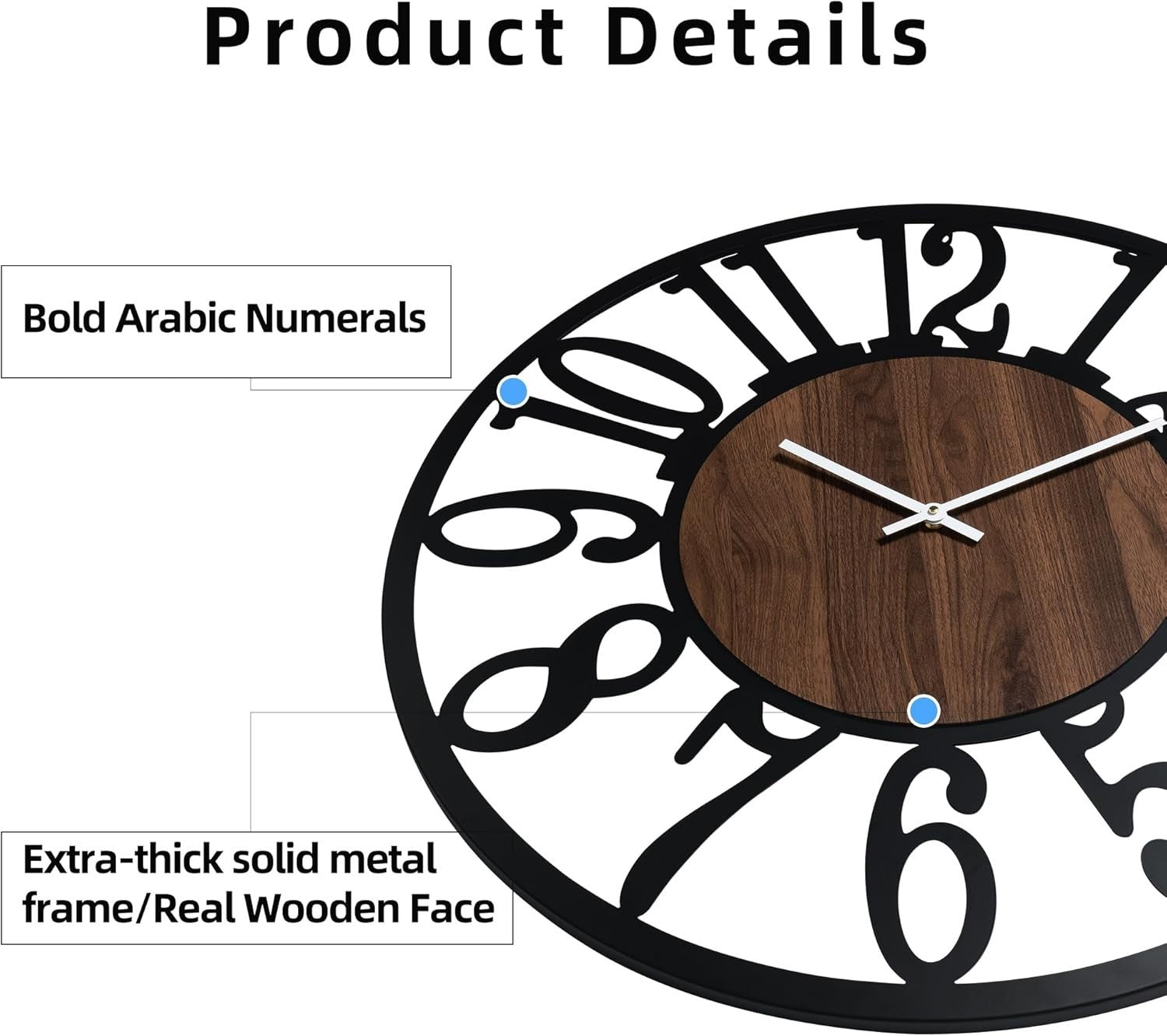 60cm Silent Glow Wall Clock LED Light Sensor Rustic Metal Decor