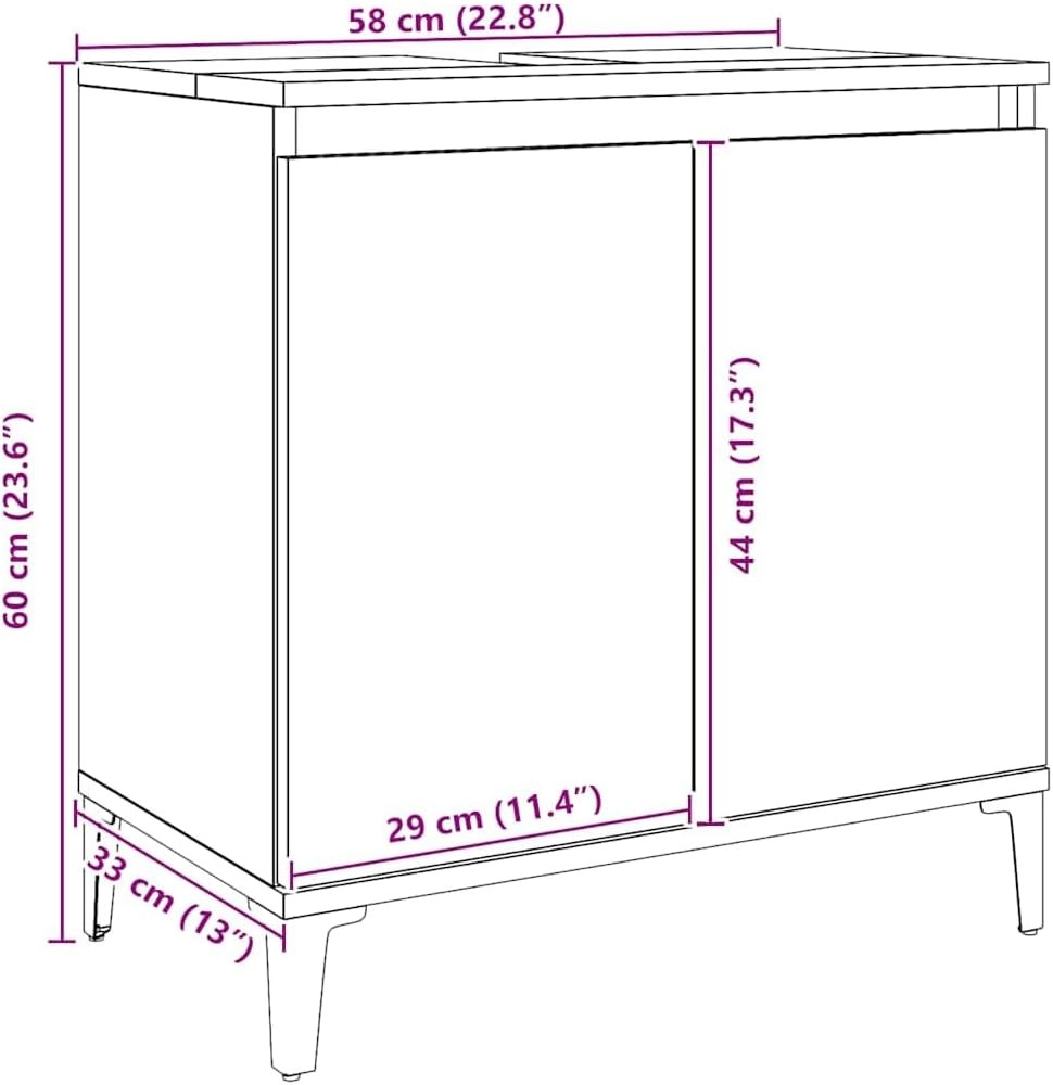 Artisan Oak Bathroom Sink Cabinet | 58x33x60cm Modern Vanity with Metal Legs