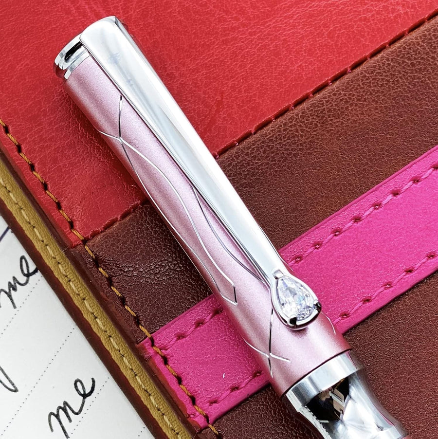 Luxury Pink Crystal Ballpoint Pen Brass Executive Gift Box